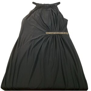 London Times Black Cocktail Knee Length High Neck Accented Waist Dress Sz 12 I90